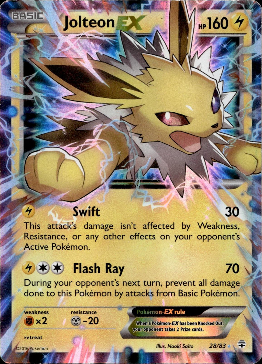 Jolteon EX 28/83 MP EX Rare Generations Pokemon Holo