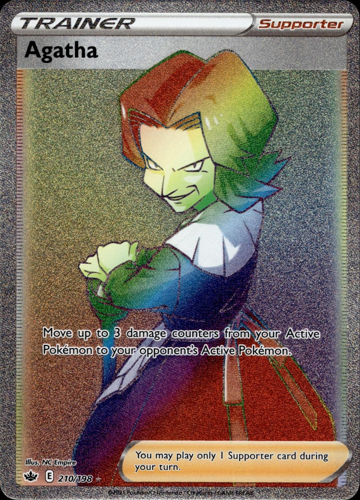Agatha 210/198 NM/M Rainbow Rare Chilling Reign Pokemon Holo