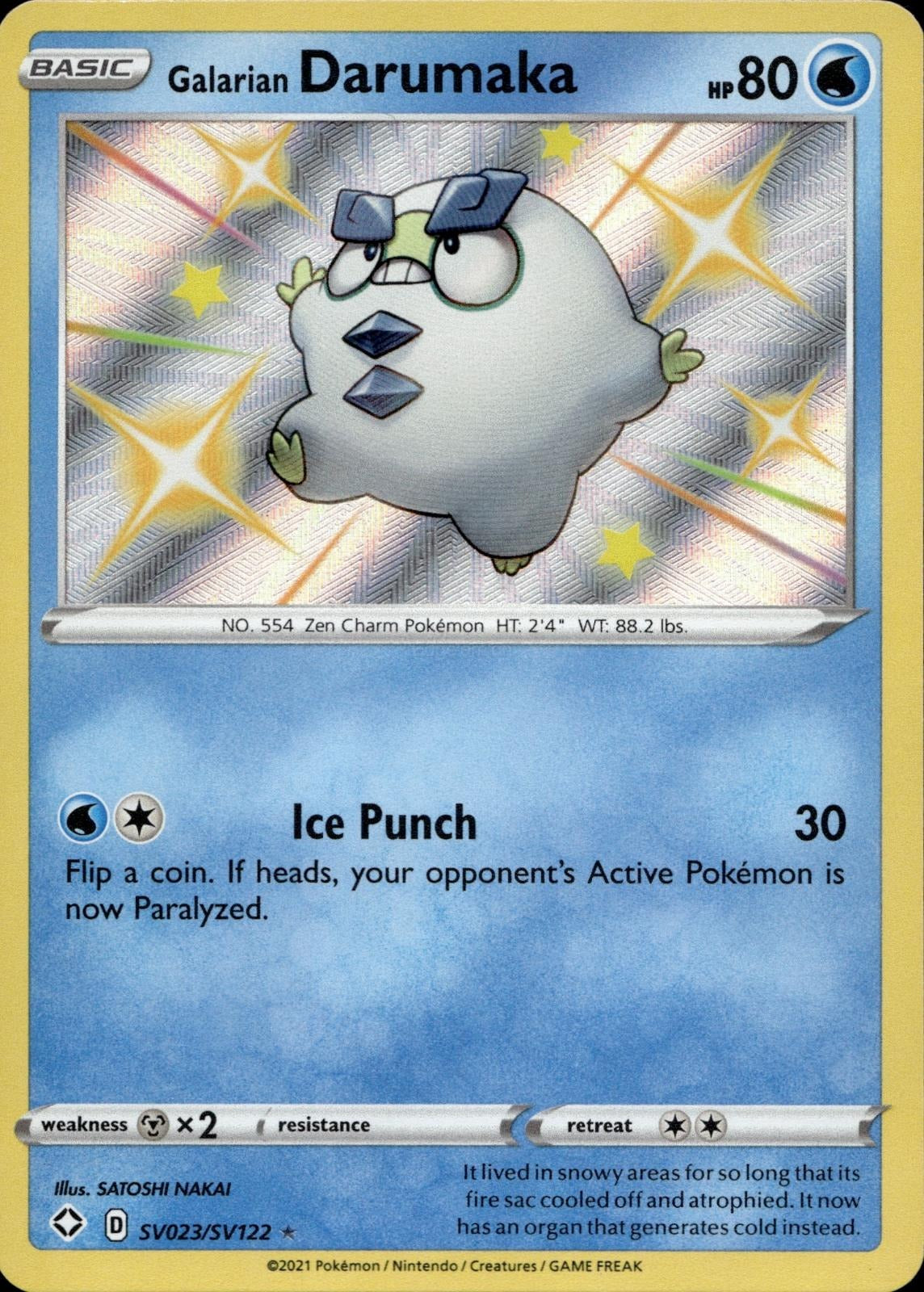 Galarian Darumaka SV023/SV122 NM/M Shining Fates Shiny Vault Pokemon Holo