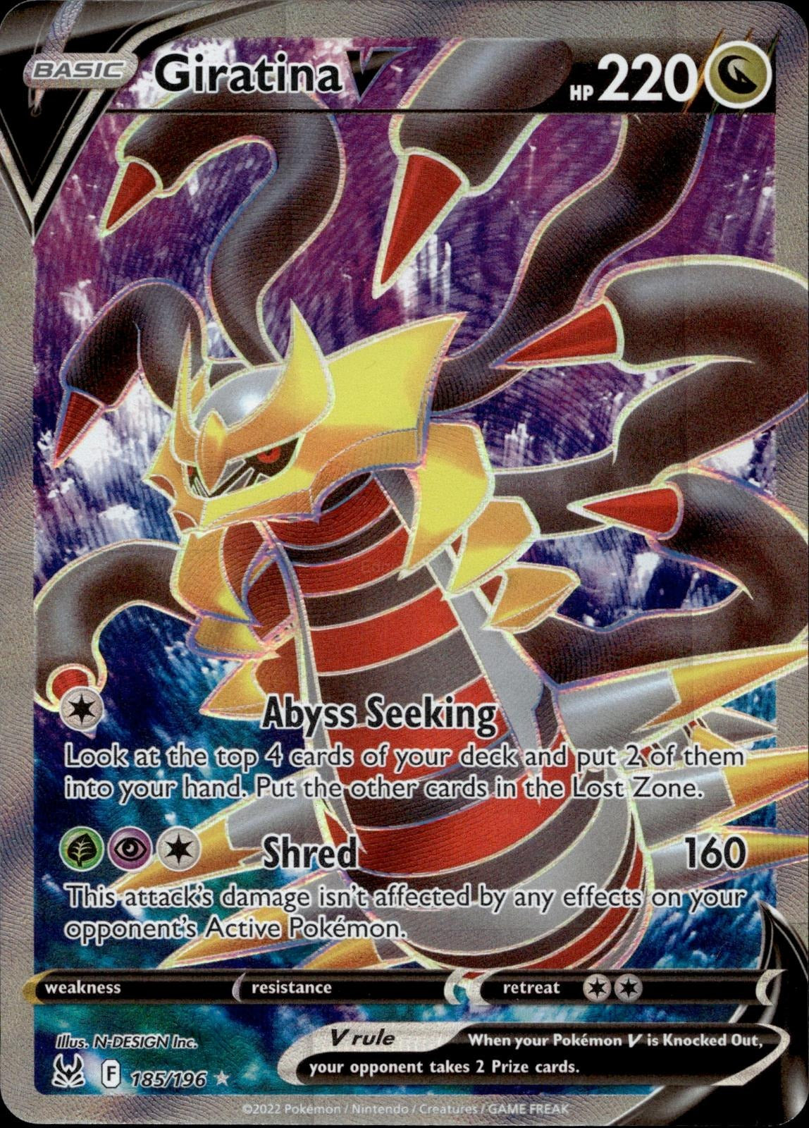 Giratina V 185/196 NM/M Ultra Rare Lost Origin Pokemon Holo