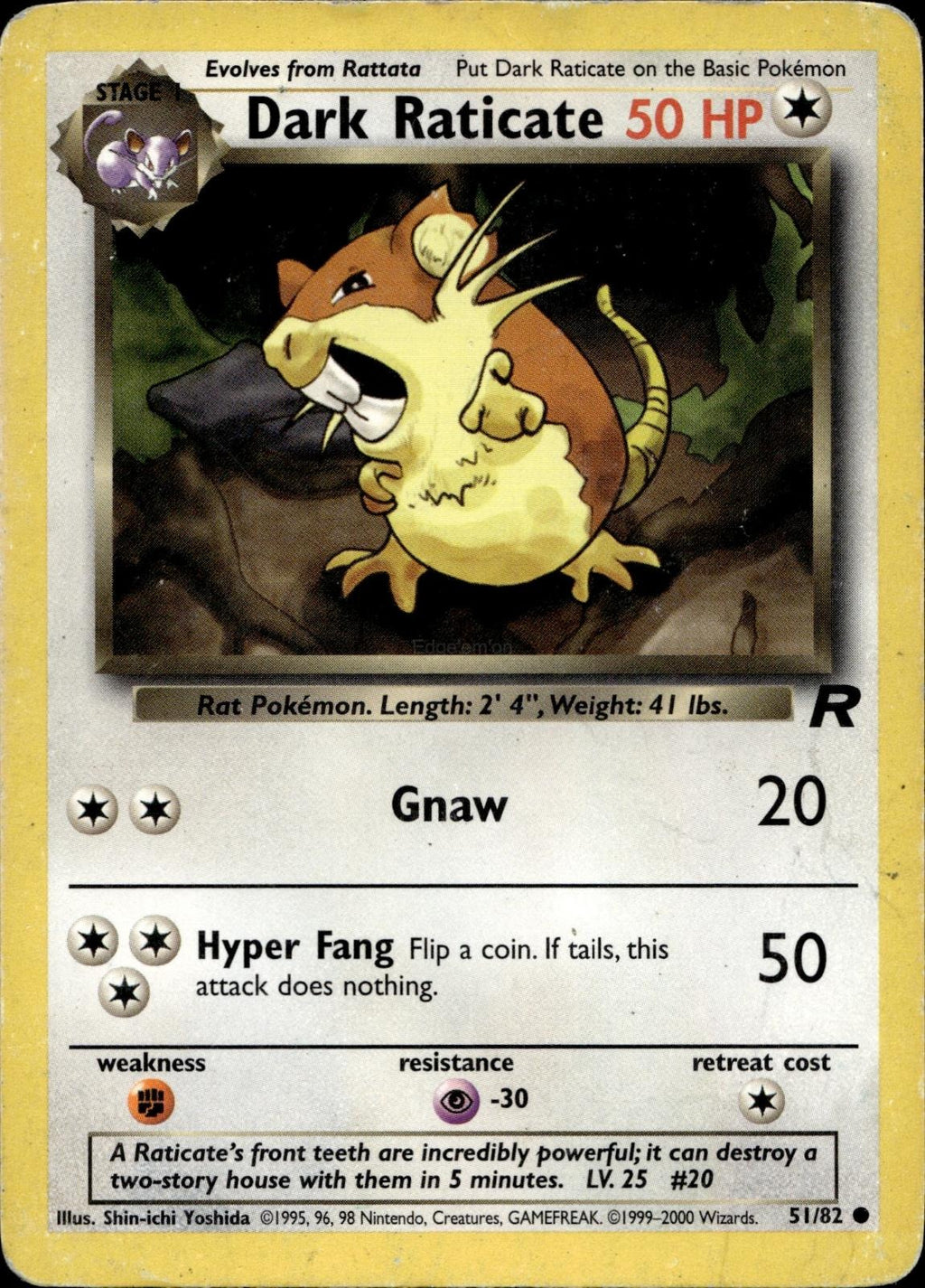 Dark Raticate 51/82 HP Common Team Rocket Pokemon Unlimited
