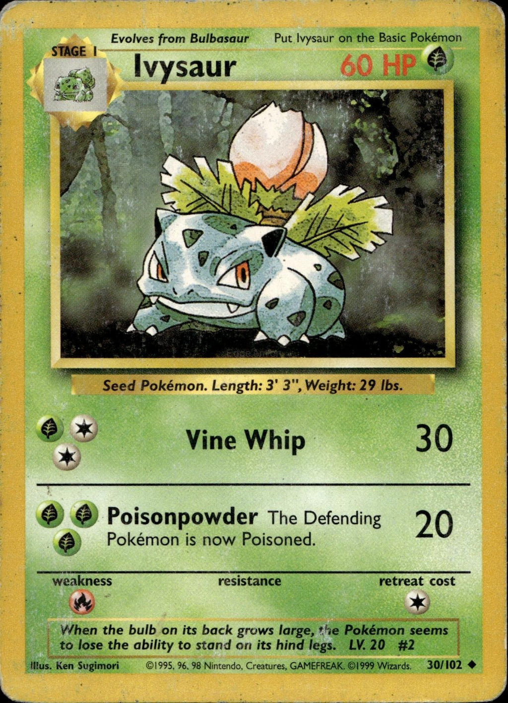 Ivysaur 30/102 HP Uncommon Base Set Unlimited Pokemon