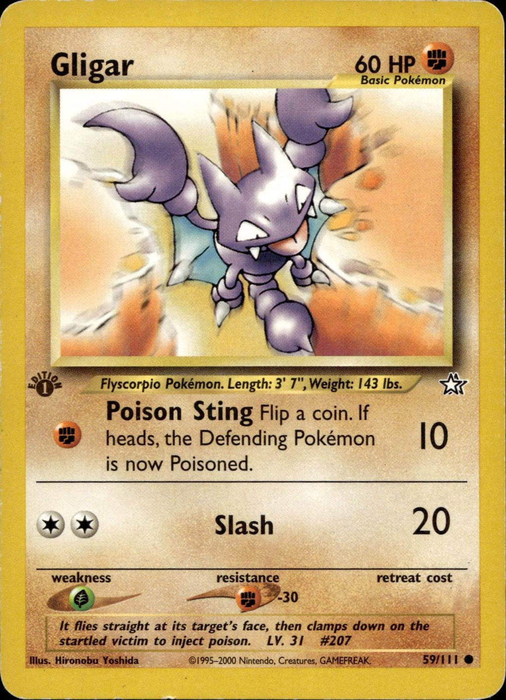 Gligar 59/111 LP Common Neo Genesis Pokemon 1st Edition