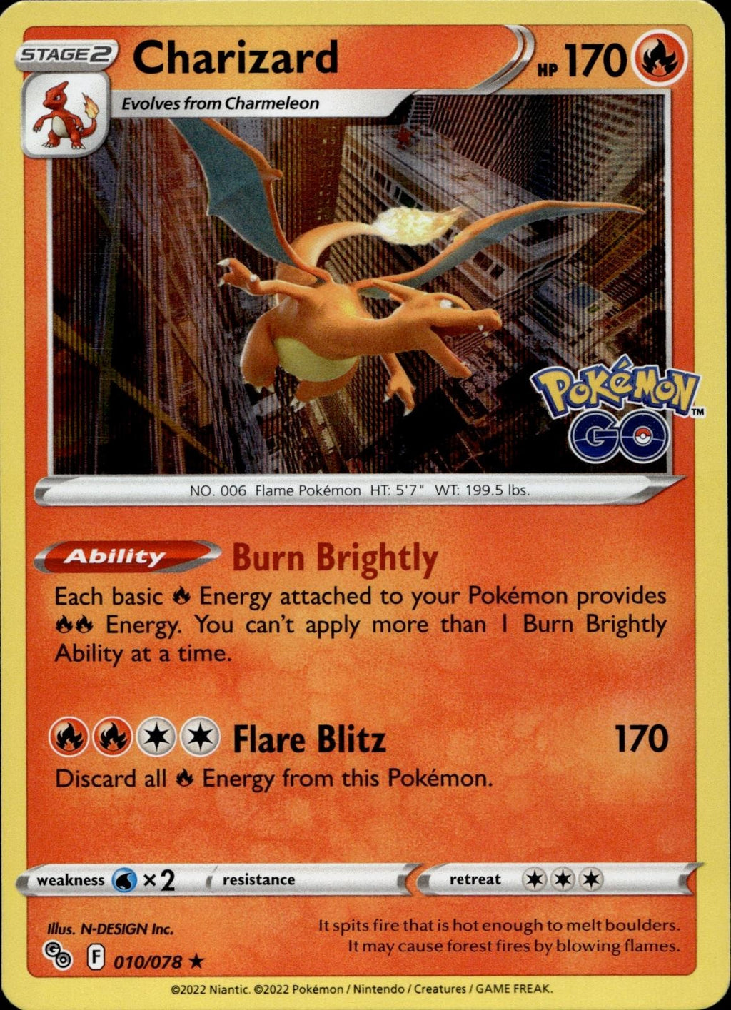 Charizard 010/078 NM/M Rare Pokemon GO Pokemon Holo