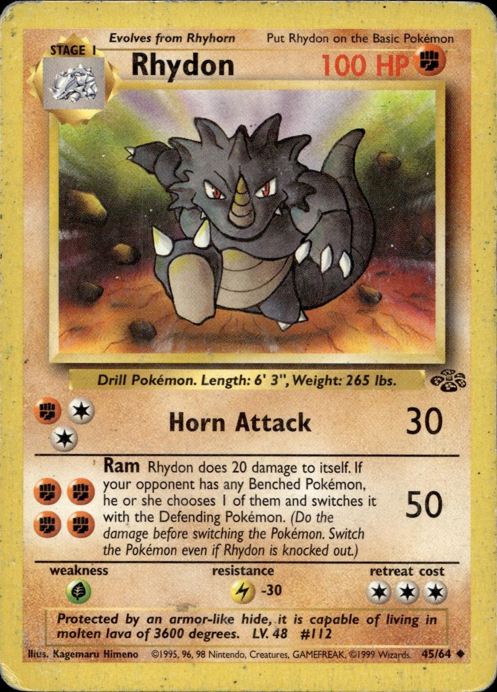 Rhydon 45/64 HP Uncommon Jungle Pokemon Unlimited