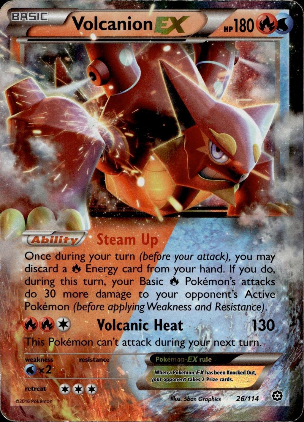 Volcanion EX 26/114 LP EX Rare Steam Siege Pokemon Holo