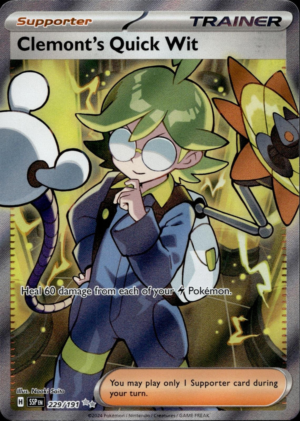 Clemont's Quick Wit 229/191 NM/M Ultra Rare Surging Sparks Pokemon Holo