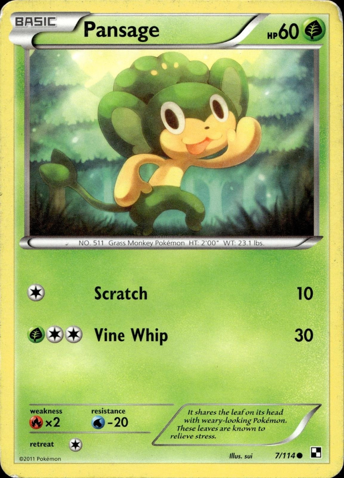 Pansage 7/114 HP Common Black & White Pokemon