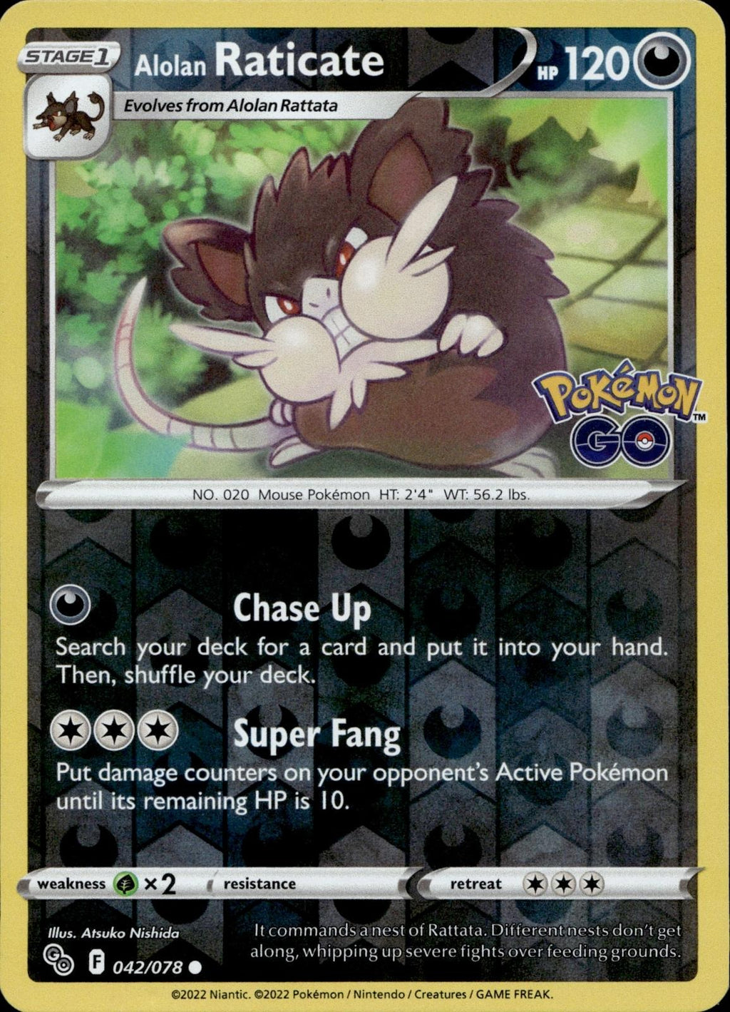 Alolan Raticate 042/078 NM/M Common Pokemon GO Pokemon Reverse Holo