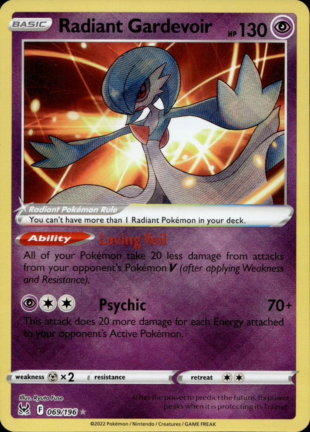 Radiant Gardevoir 069/196 NM/M Radiant Rare Lost Origin Pokemon Holo