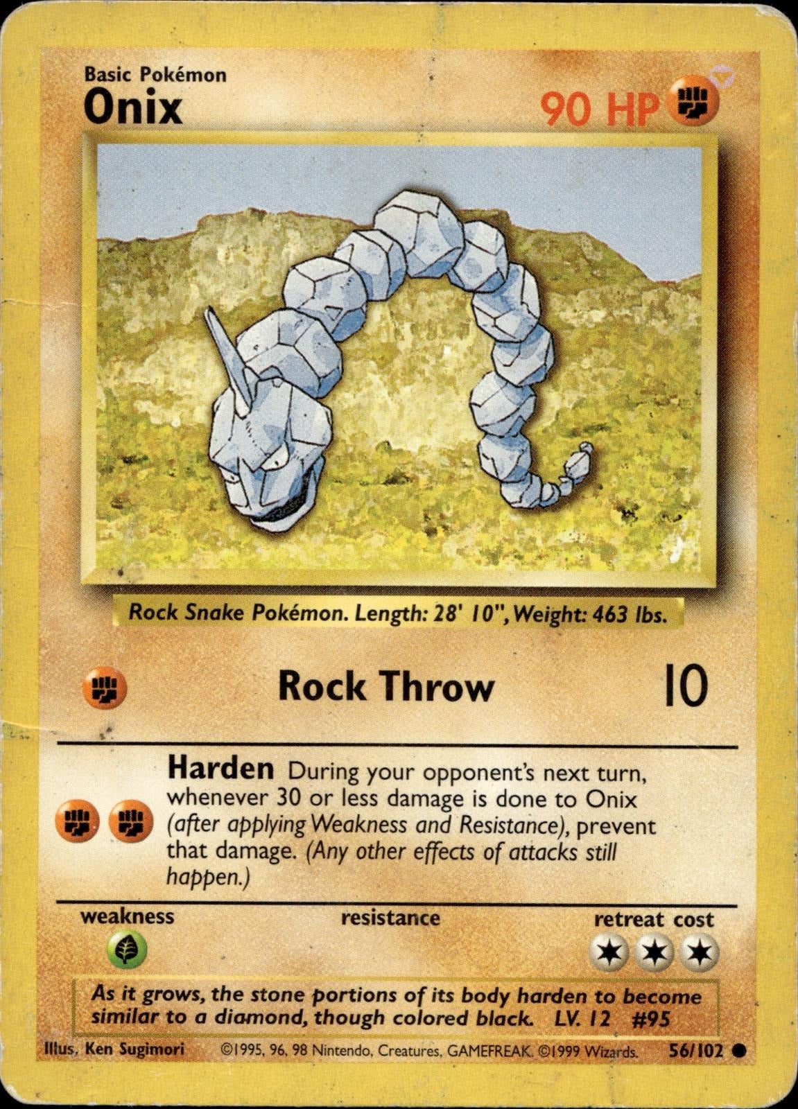 Onix 56/102 MP Common Base Set Unlimited Pokemon