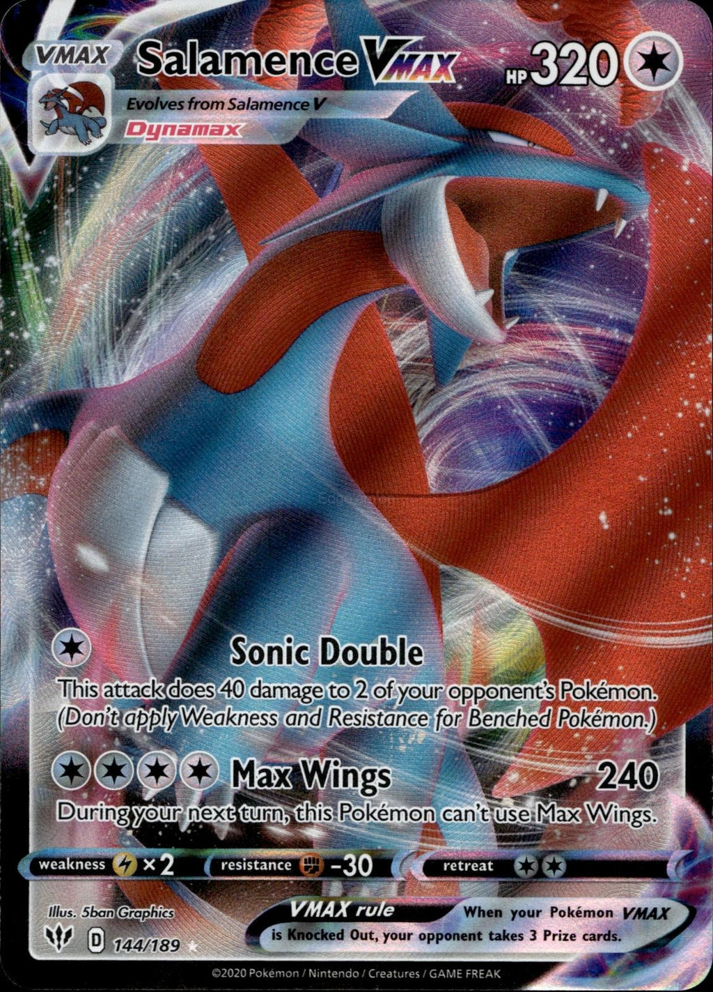 Salamence VMAX 144/189 NM/M VMAX Rare Darkness Ablaze Pokemon Holo