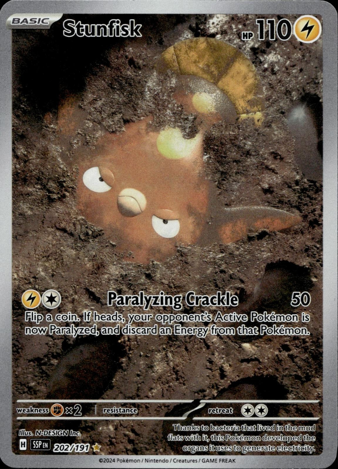 Stunfisk 202/191 NM/M Illustration Rare Surging Sparks Pokemon Holo