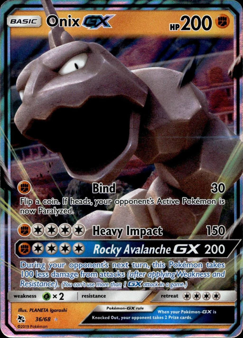 Onix GX 36/68 NM/M GX Rare Hidden Fates Pokemon Holo