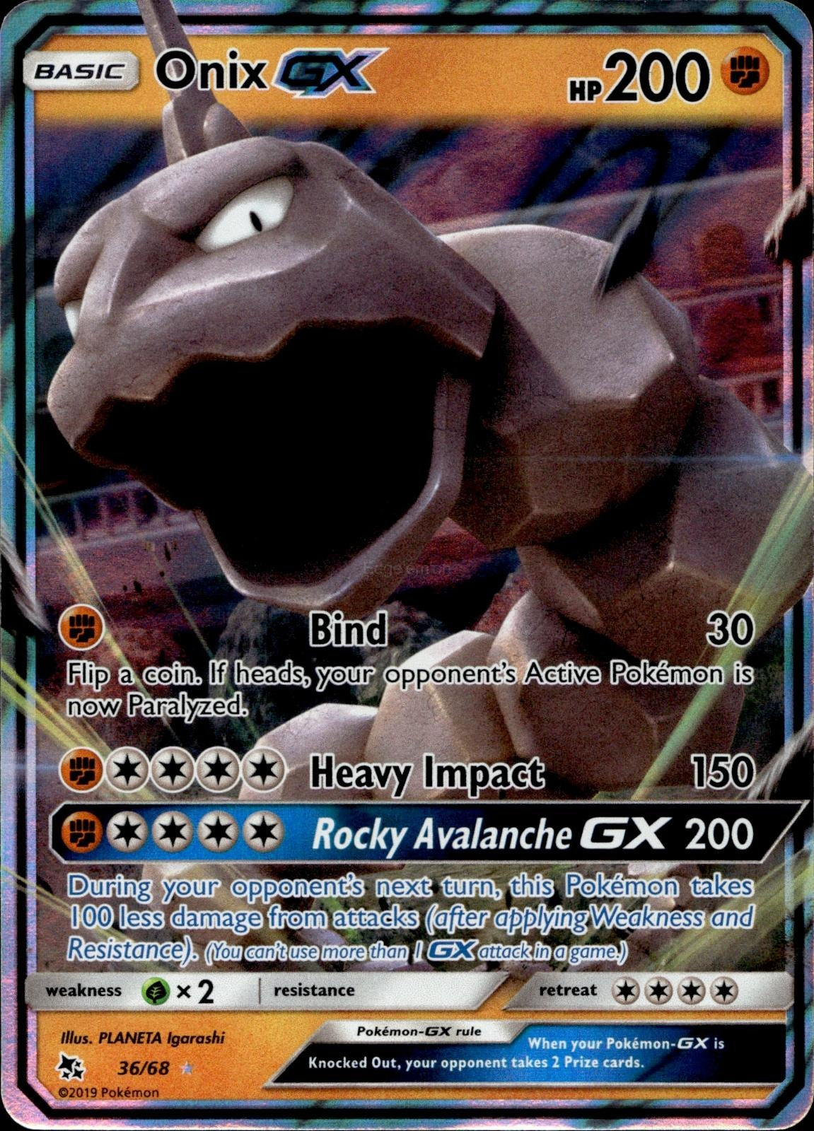 Onix GX 36/68 NM/M GX Rare Hidden Fates Pokemon Holo