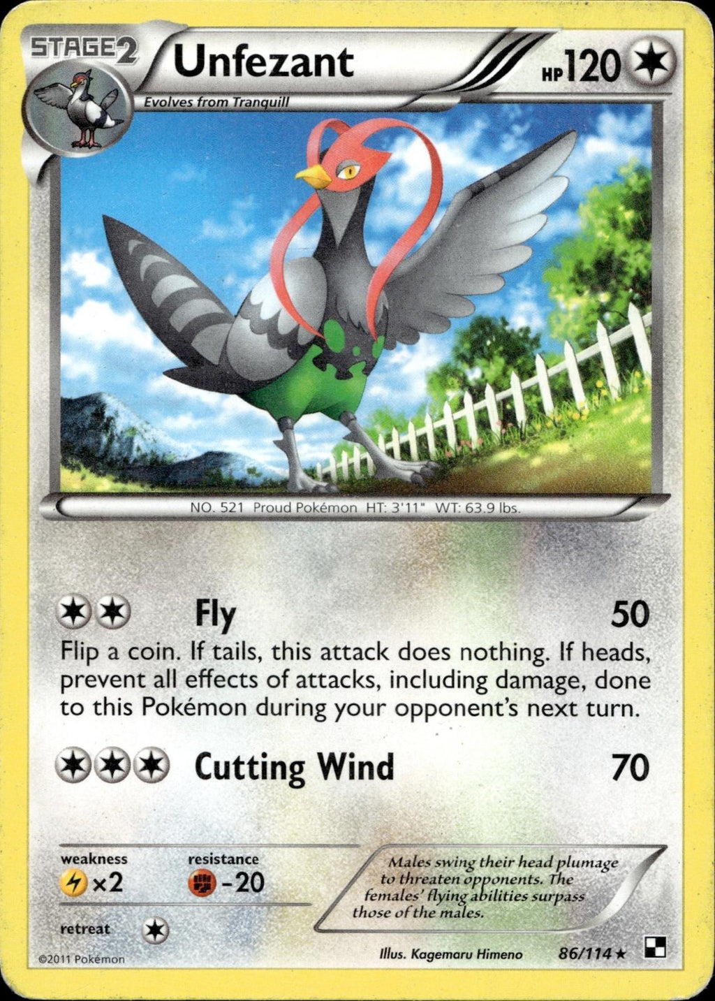 Unfezant 86/114 HP Rare Black & White Pokemon