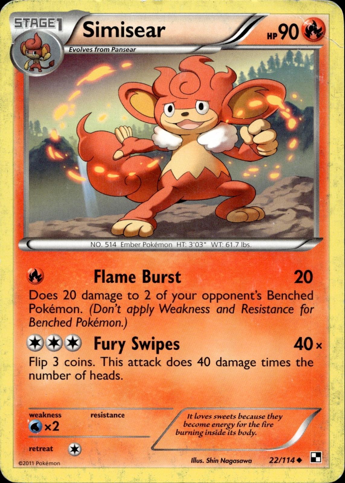 Simisear 22/114 HP Uncommon Black & White Pokemon
