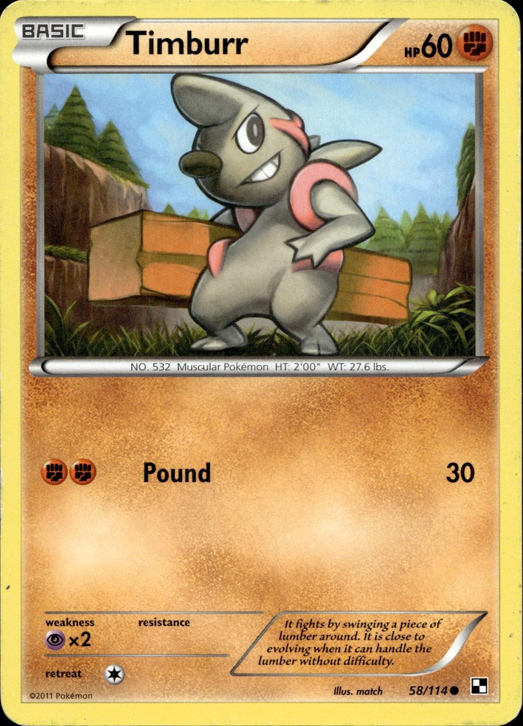 Timburr 58/114 HP Common Black & White Pokemon