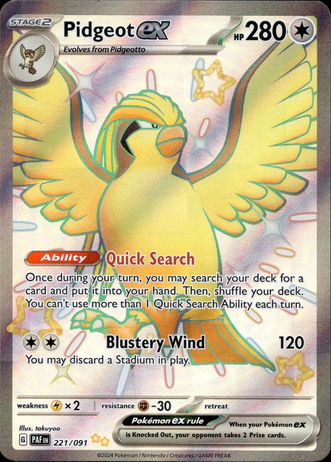 Pidgeot ex 221/091 NM/M Shiny Ultra Rare Paldean Fates Pokemon Holo