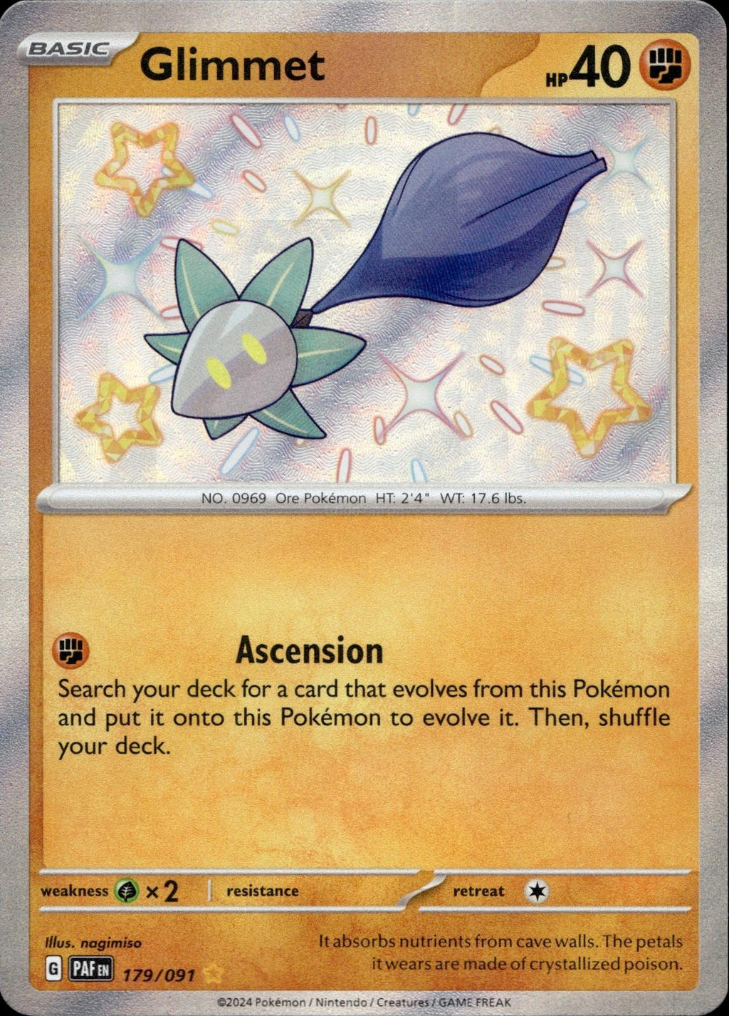Glimmet 179/091 NM/M Shiny Rare Paldean Fates Pokemon Holo