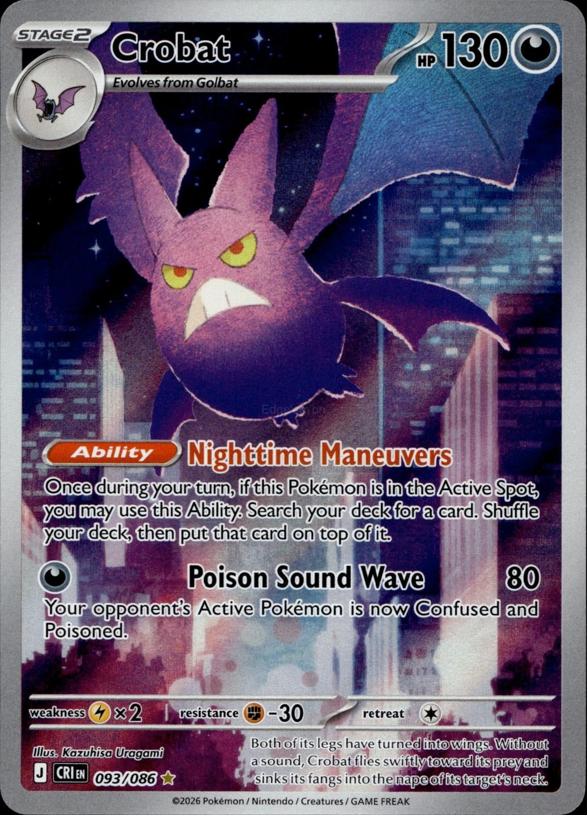 Crobat 093/086 NM/M Illustration Rare Chaos Rising Pokemon Holo