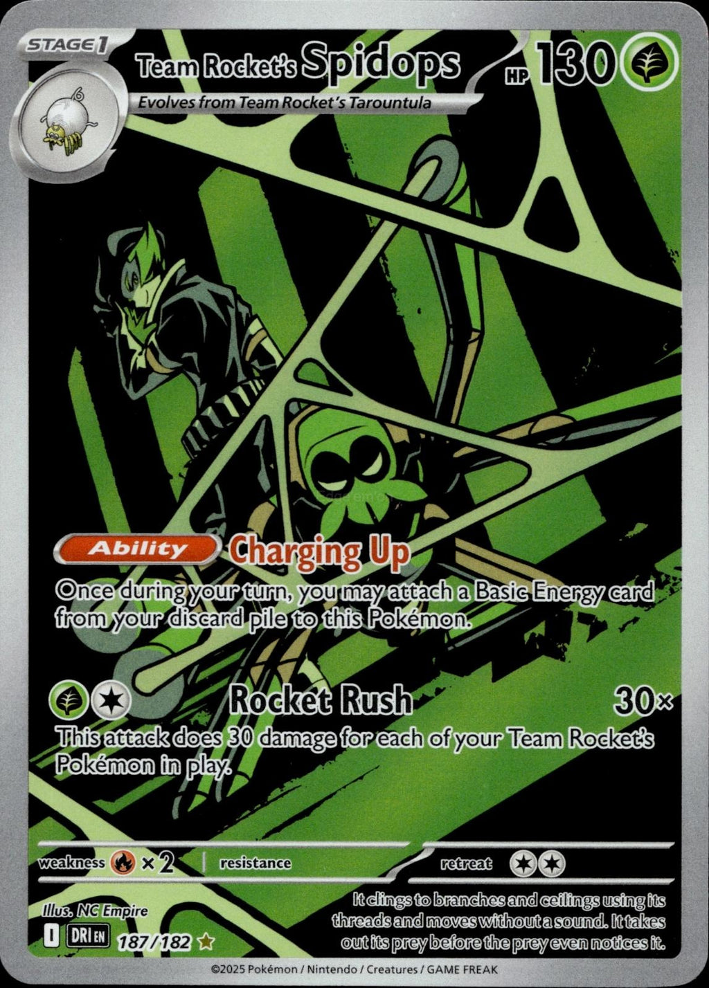 Team Rocket's Spidops 187/182 NM/M Destined Rivals Pokemon Holo