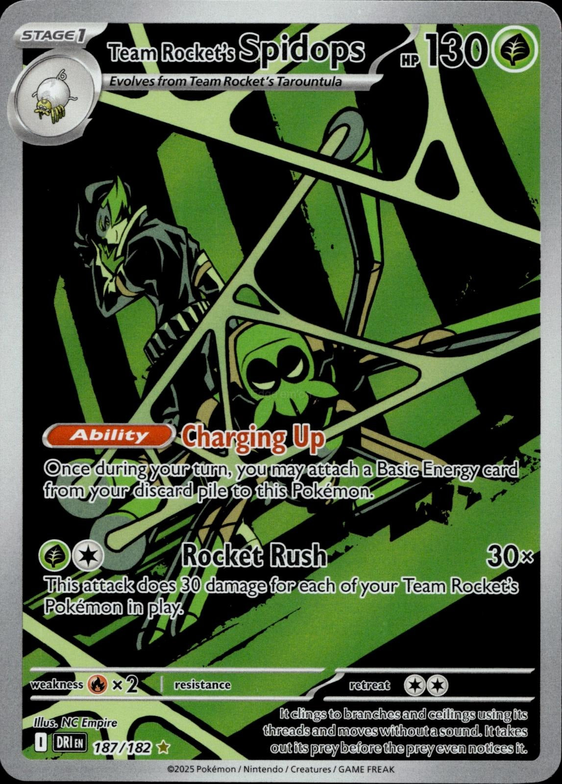 Team Rocket's Spidops 187/182 NM/M Destined Rivals Pokemon Holo