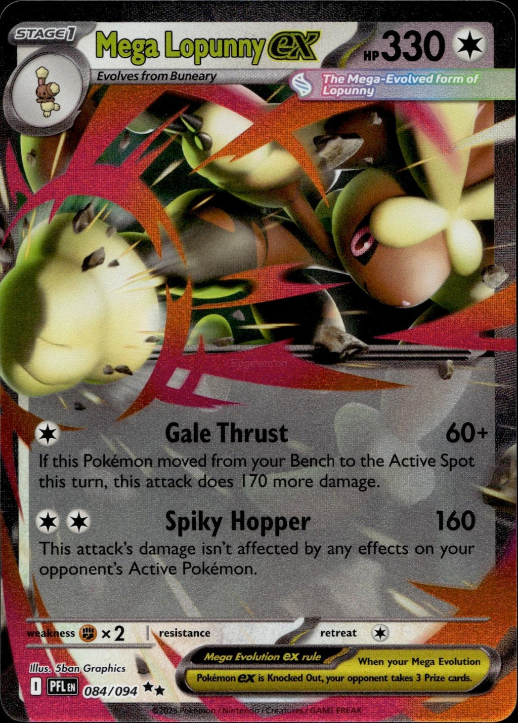 Mega Lopunny ex 084/094 NM/M Double Rare Phantasmal Flames Pokemon Holo