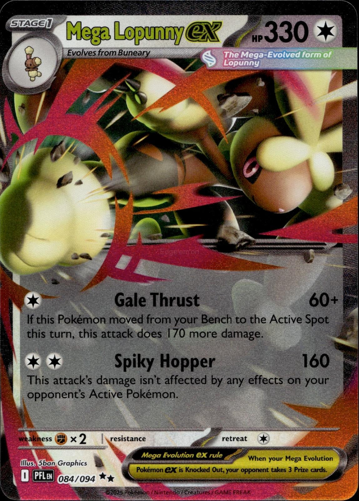 Mega Lopunny ex 084/094 NM/M Double Rare Phantasmal Flames Pokemon Holo