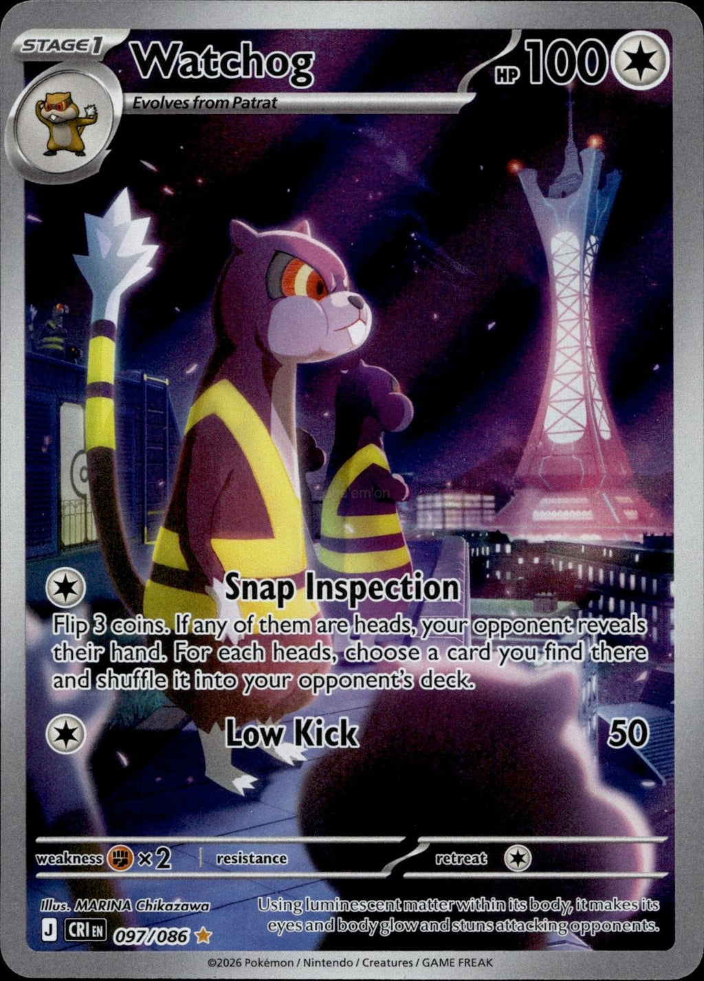 Watchog 097/086 NM/M Illustration Rare Chaos Rising Pokemon Holo