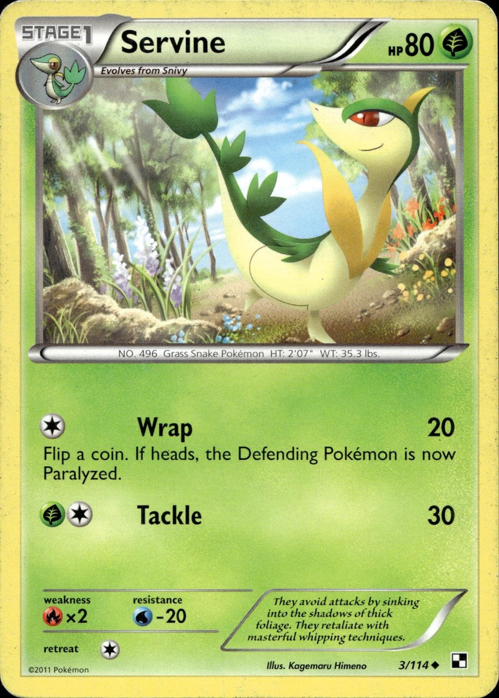 Servine 3/114 HP Uncommon Black & White Pokemon