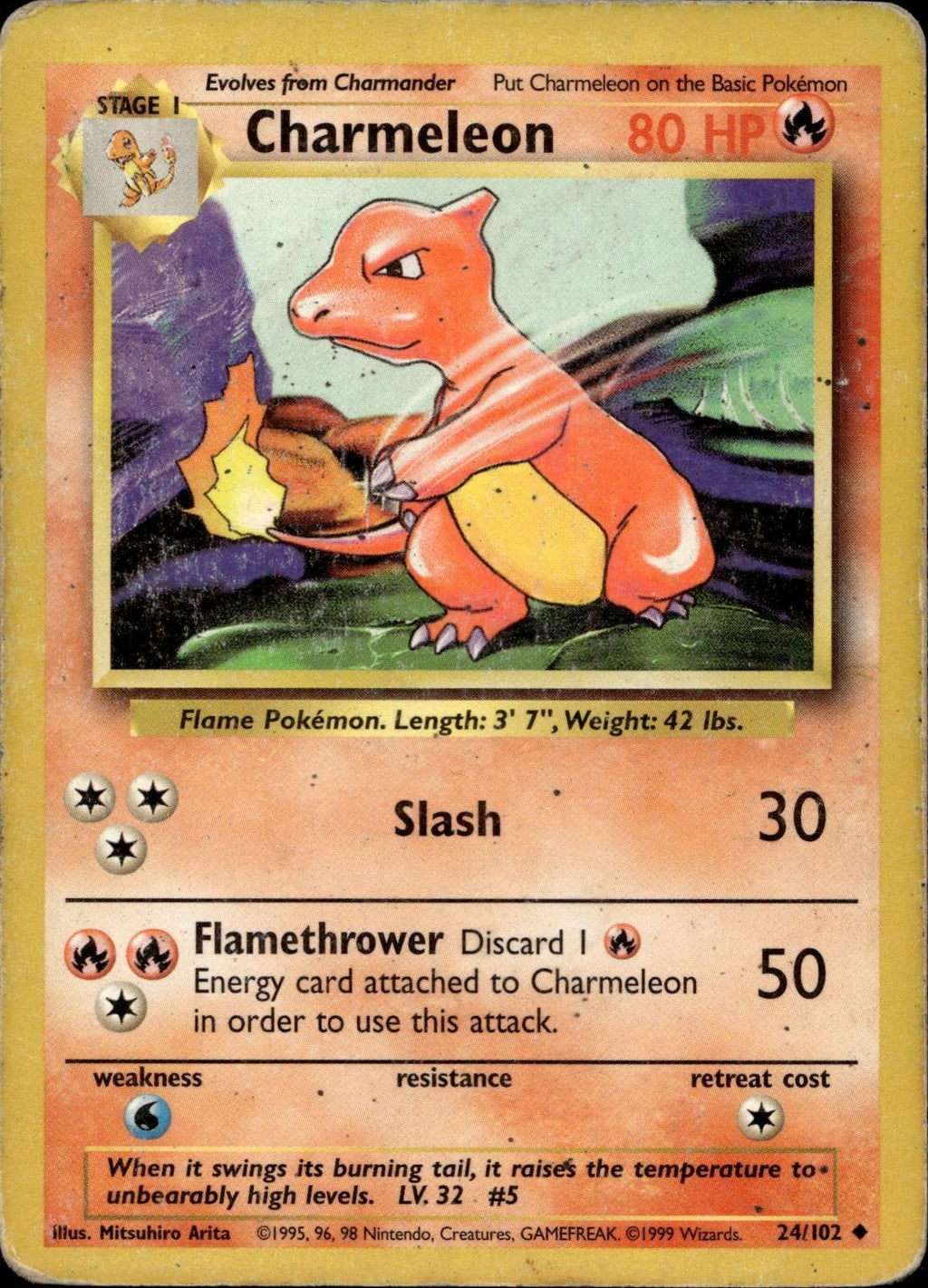 Charmeleon 24/102 HP Uncommon Base Set Unlimited Pokemon