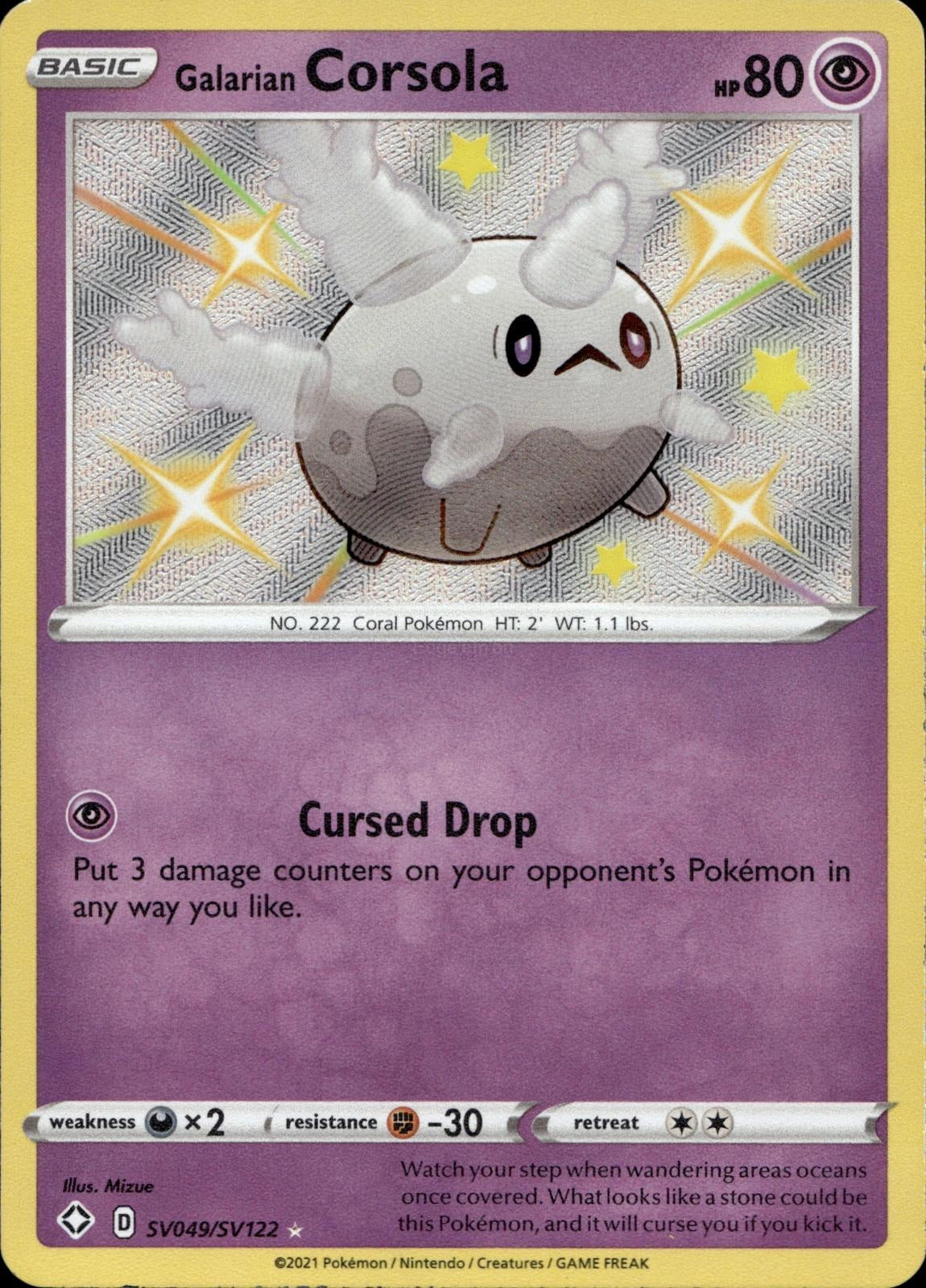 Galarian Corsola SV049/SV122 NM/M Shining Fates Shiny Vault Pokemon Holo