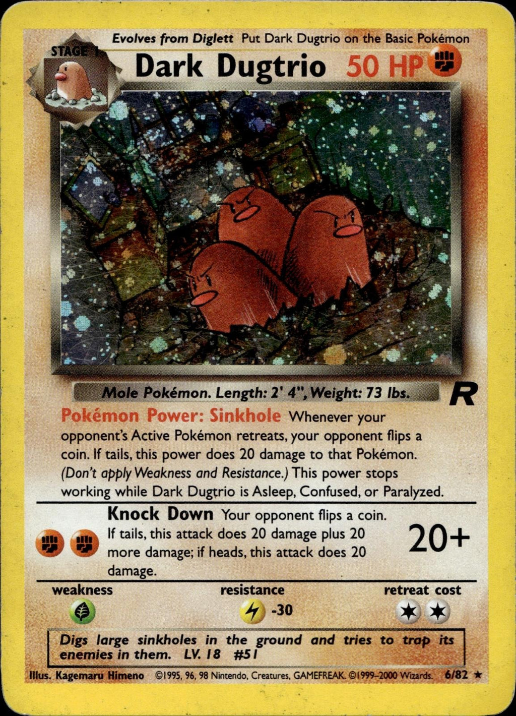 Dark Dugtrio 6/82 MP Rare Team Rocket Pokemon Unlimited Holo