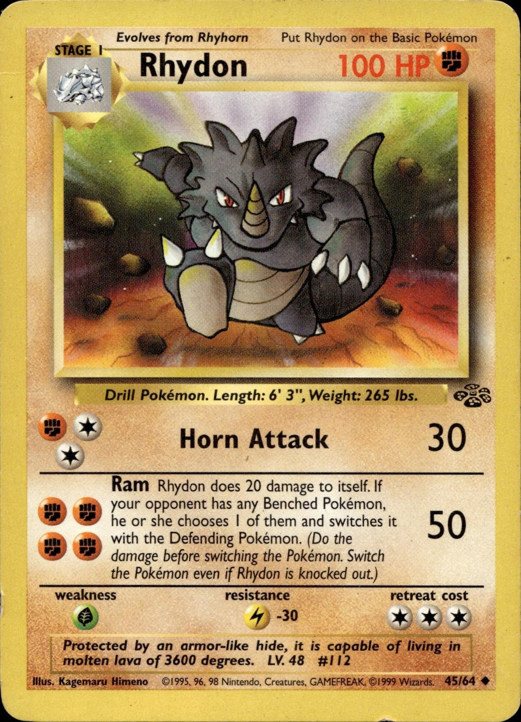 Rhydon 45/64 MP Uncommon Jungle Pokemon Unlimited
