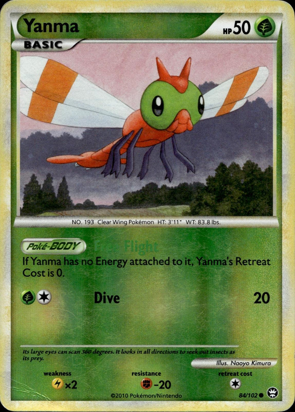 Yanma 84/102 HP Common HGSS Triumphant Pokemon Reverse Holo