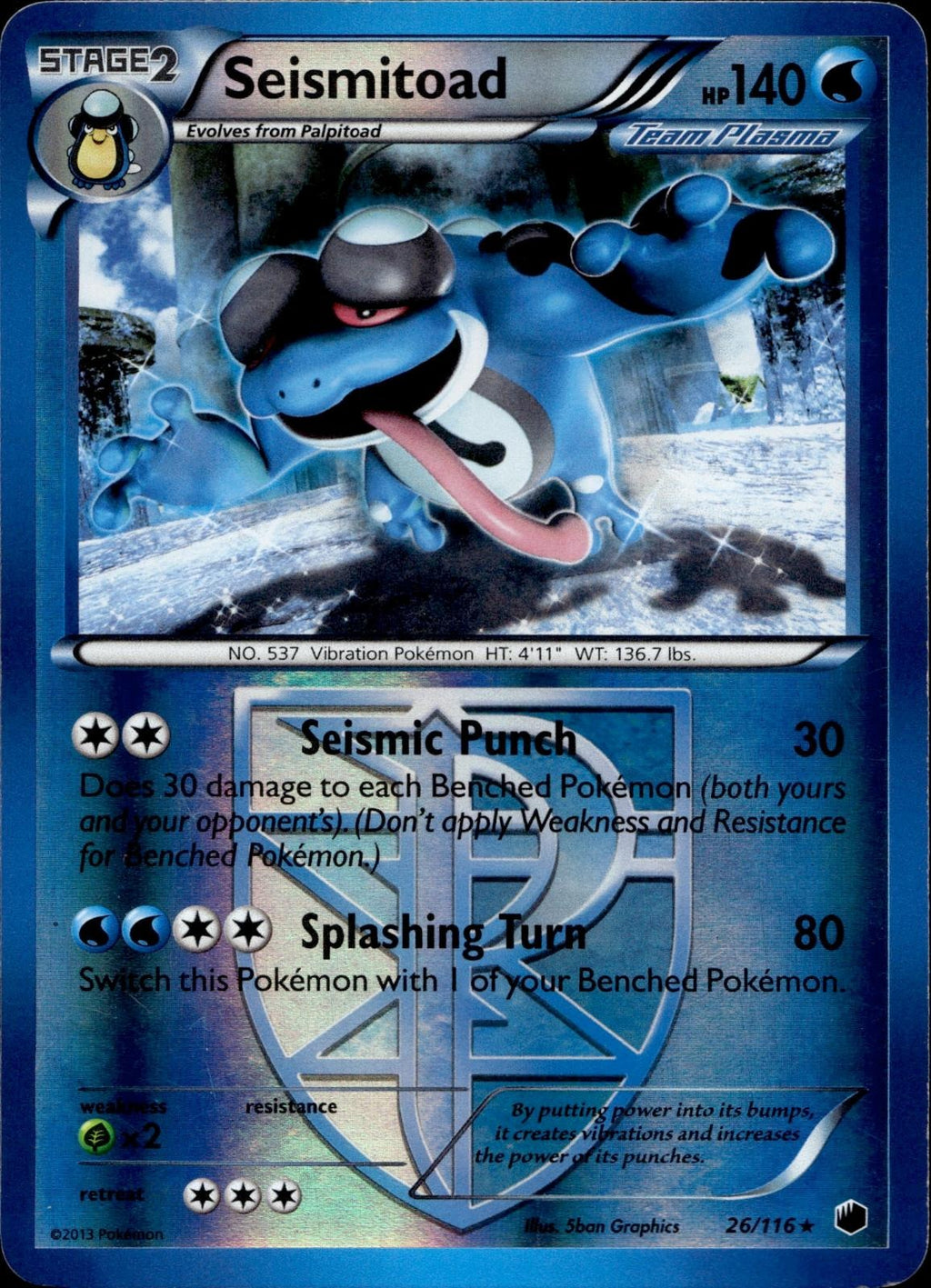 Seismitoad 26/116 LP Rare Plasma Freeze Pokemon Reverse Holo