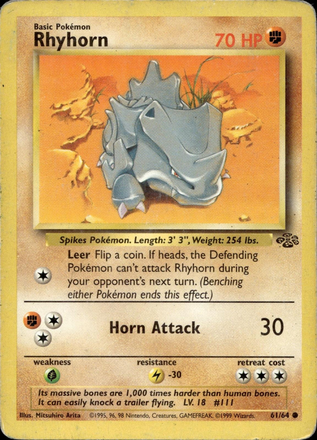 Rhyhorn 61/64 HP Common Jungle Pokemon Unlimited