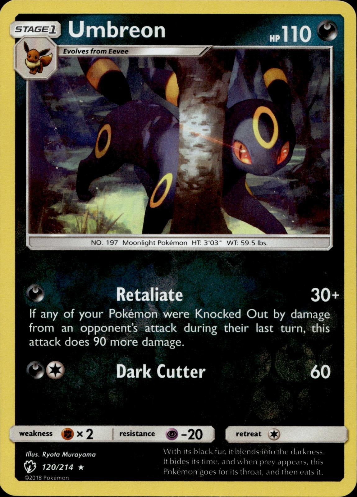 Umbreon 120/214 LP Rare Lost Thunder Pokemon Reverse Holo