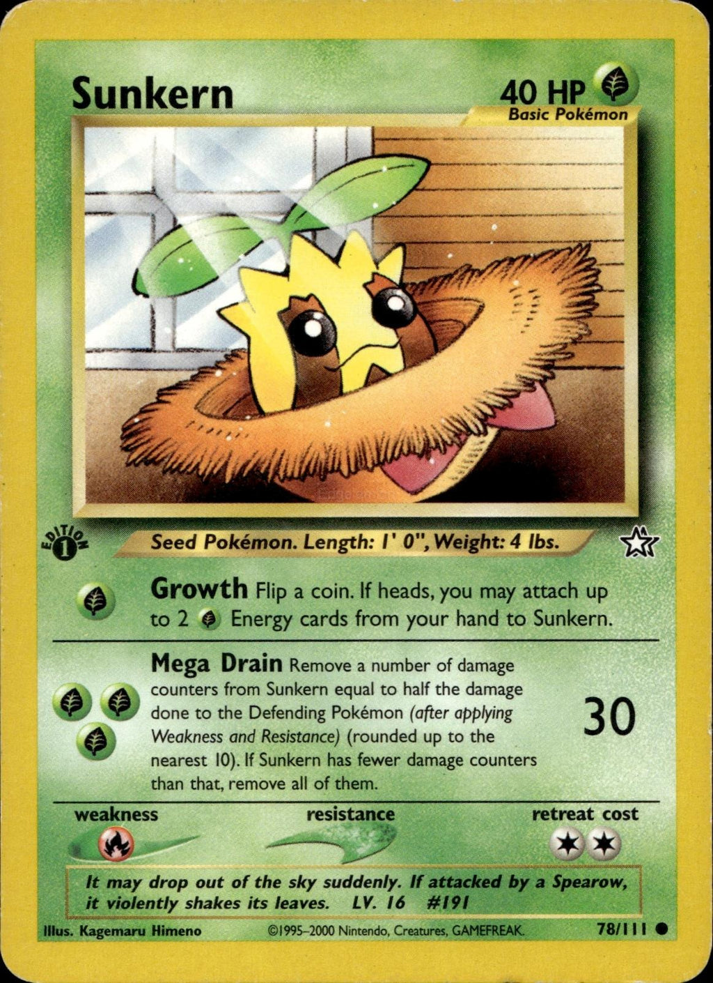 Sunkern 78/111 LP Common Neo Genesis Pokemon 1st Edition