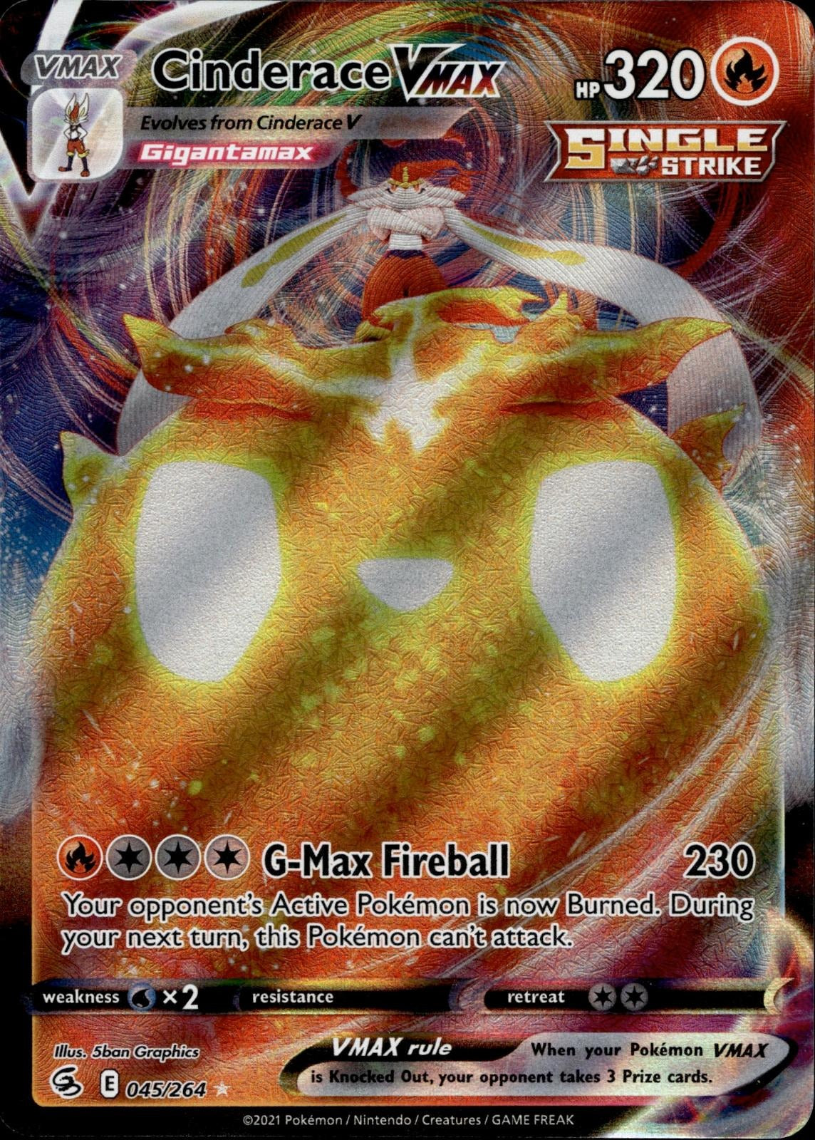 Cinderace VMAX 045/264 NM/M VMAX Rare Fusion Strike Pokemon Holo