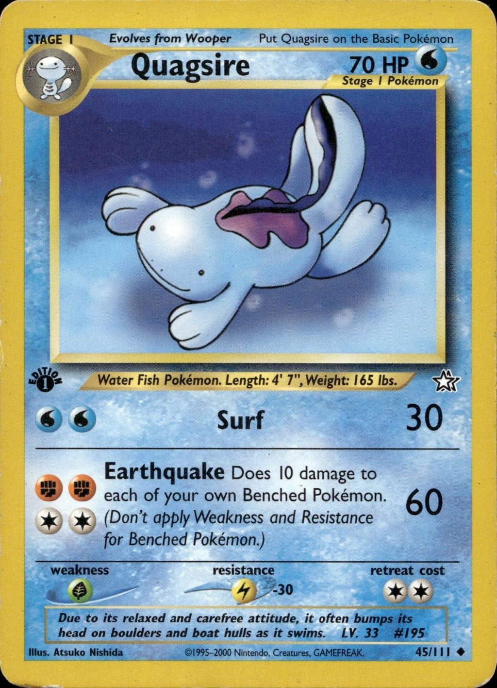 Quagsire 45/111 LP Uncommon Neo Genesis Pokemon 1st Edition