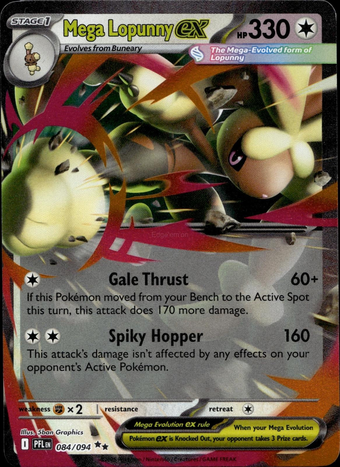 Mega Lopunny ex 084/094 NM/M Double Rare Phantasmal Flames Pokemon Holo