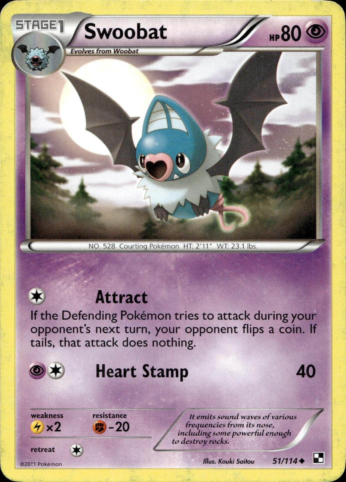 Swoobat 51/114 HP Uncommon Black & White Pokemon