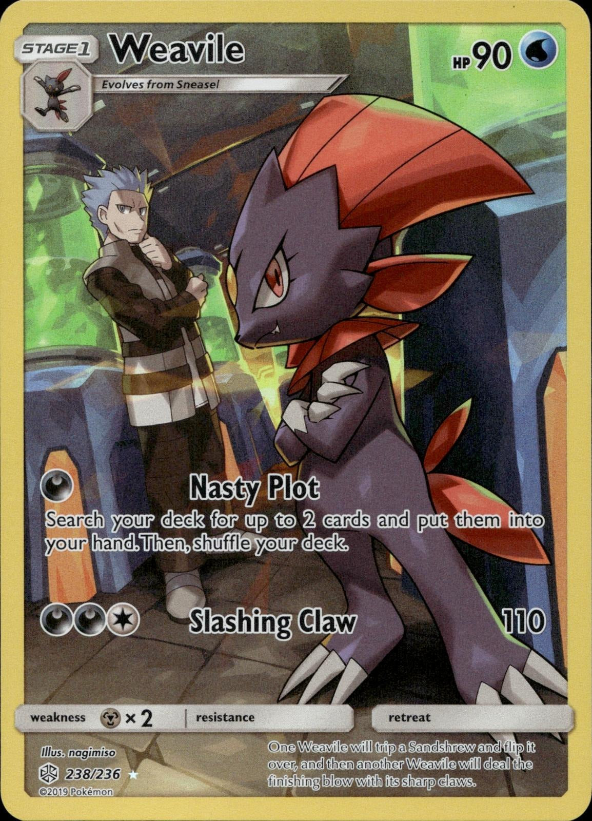 Weavile 238/236 NM/M Secret Rare Cosmic Eclipse Pokemon Holo