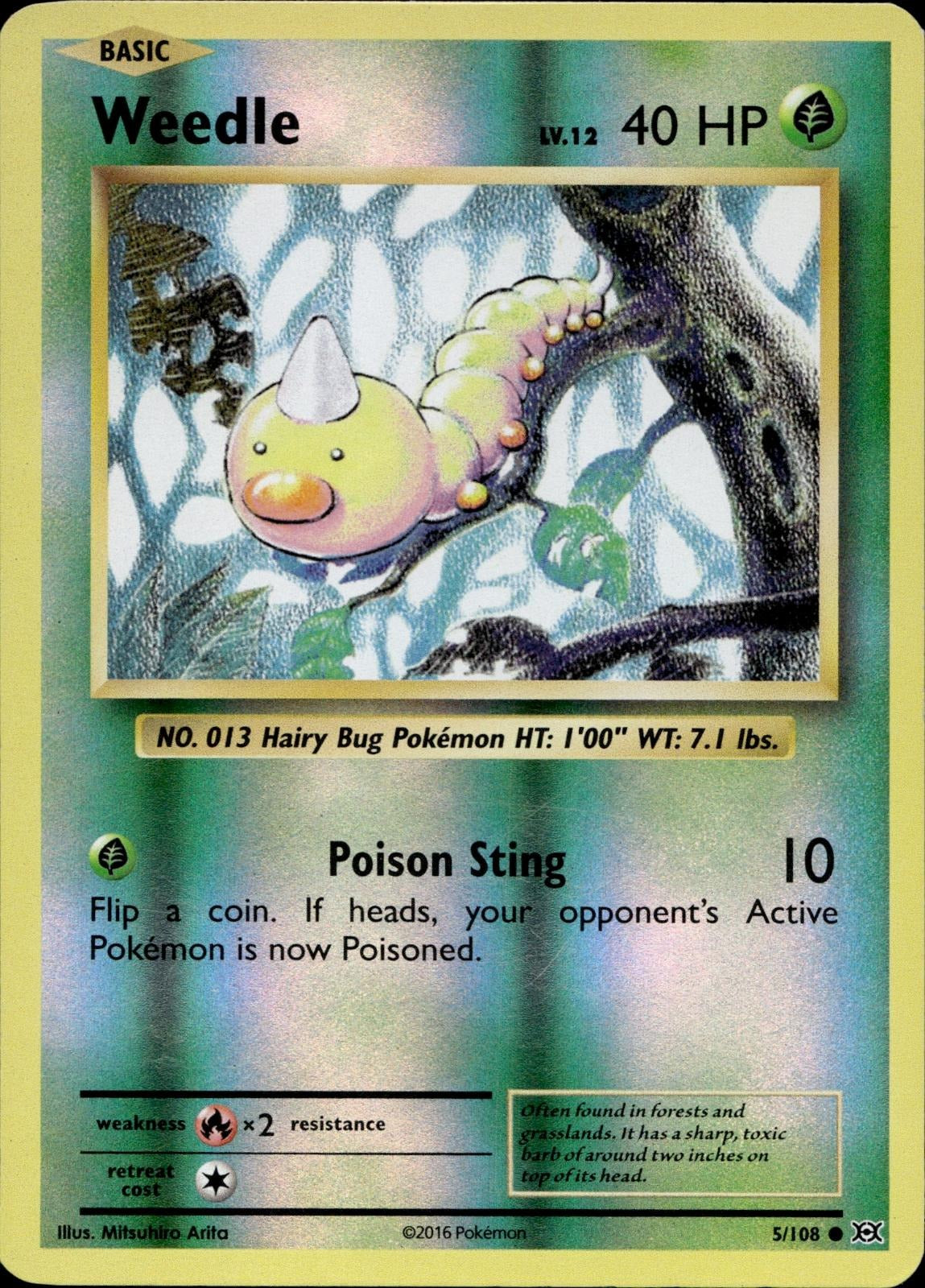 Weedle 5/108 MP Common Evolutions Pokemon Reverse Holo