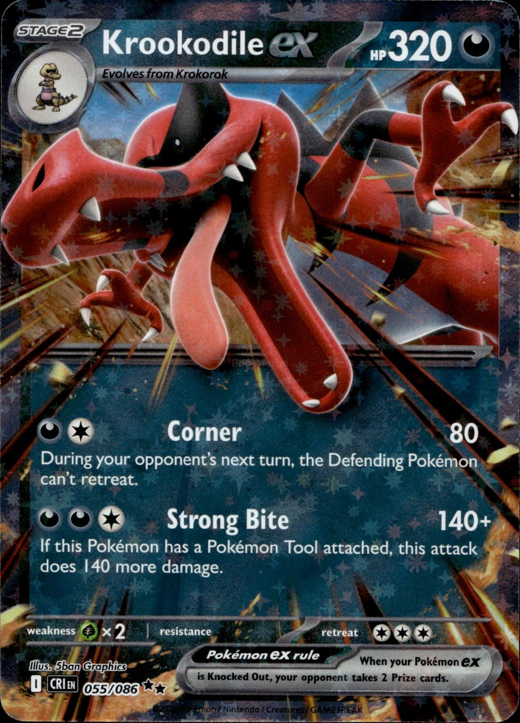 Krookodile ex 055/086 NM/M Double Rare Chaos Rising Pokemon Holo