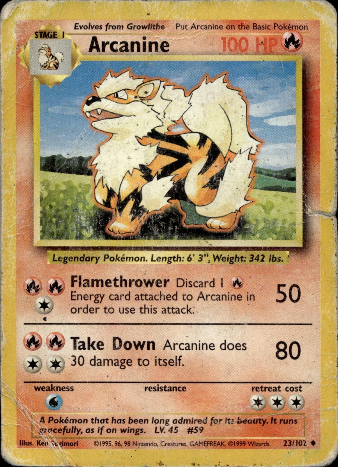 Arcanine 23/102 DMG Uncommon Base Set Unlimited Pokemon