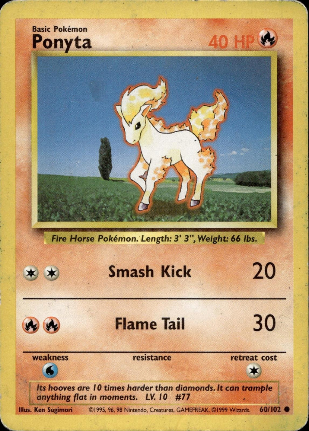 Ponyta 60/102 HP Common Base Set Unlimited Pokemon