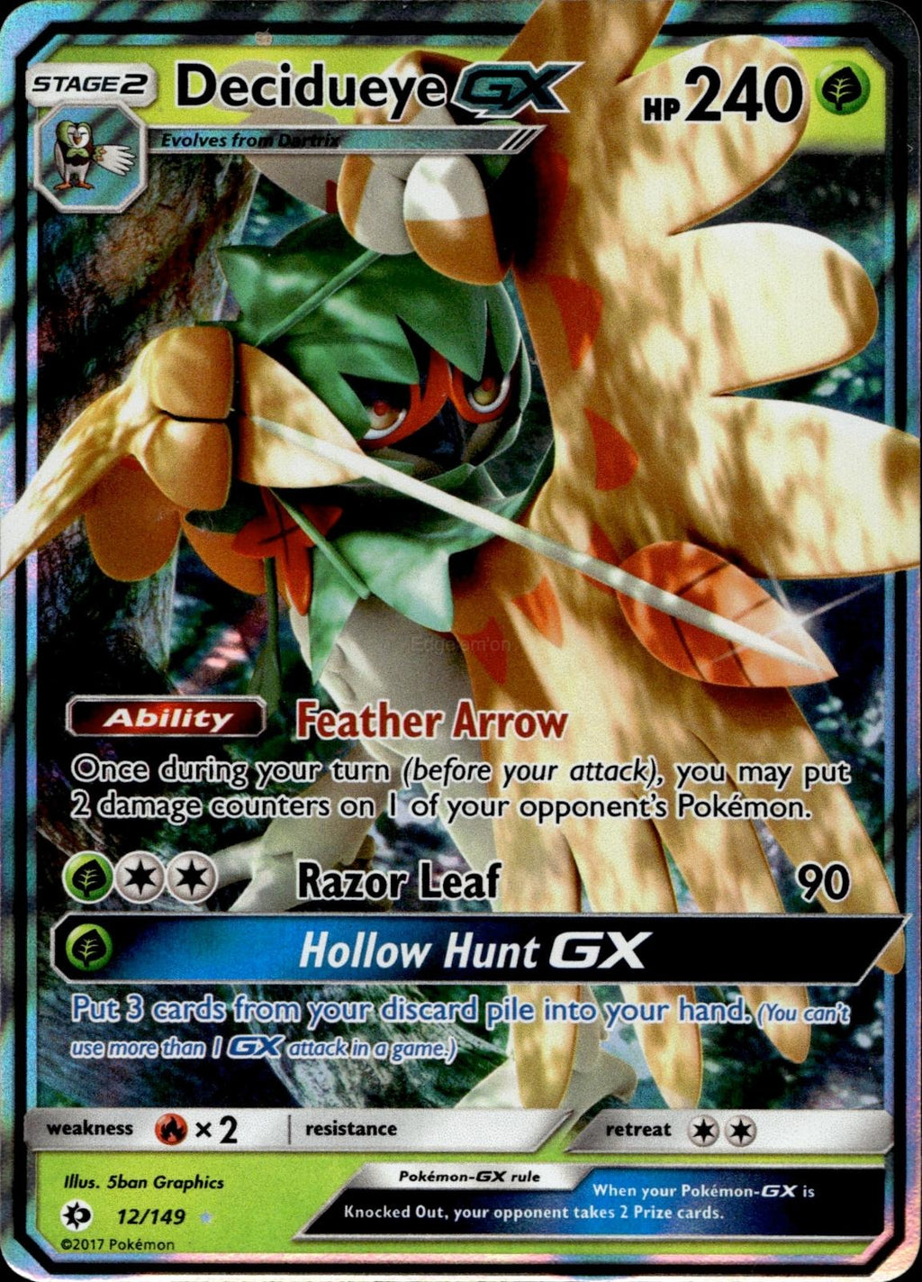 Decidueye GX 12/149 NM/M Ultra Rare SM Base Set Pokemon Holo